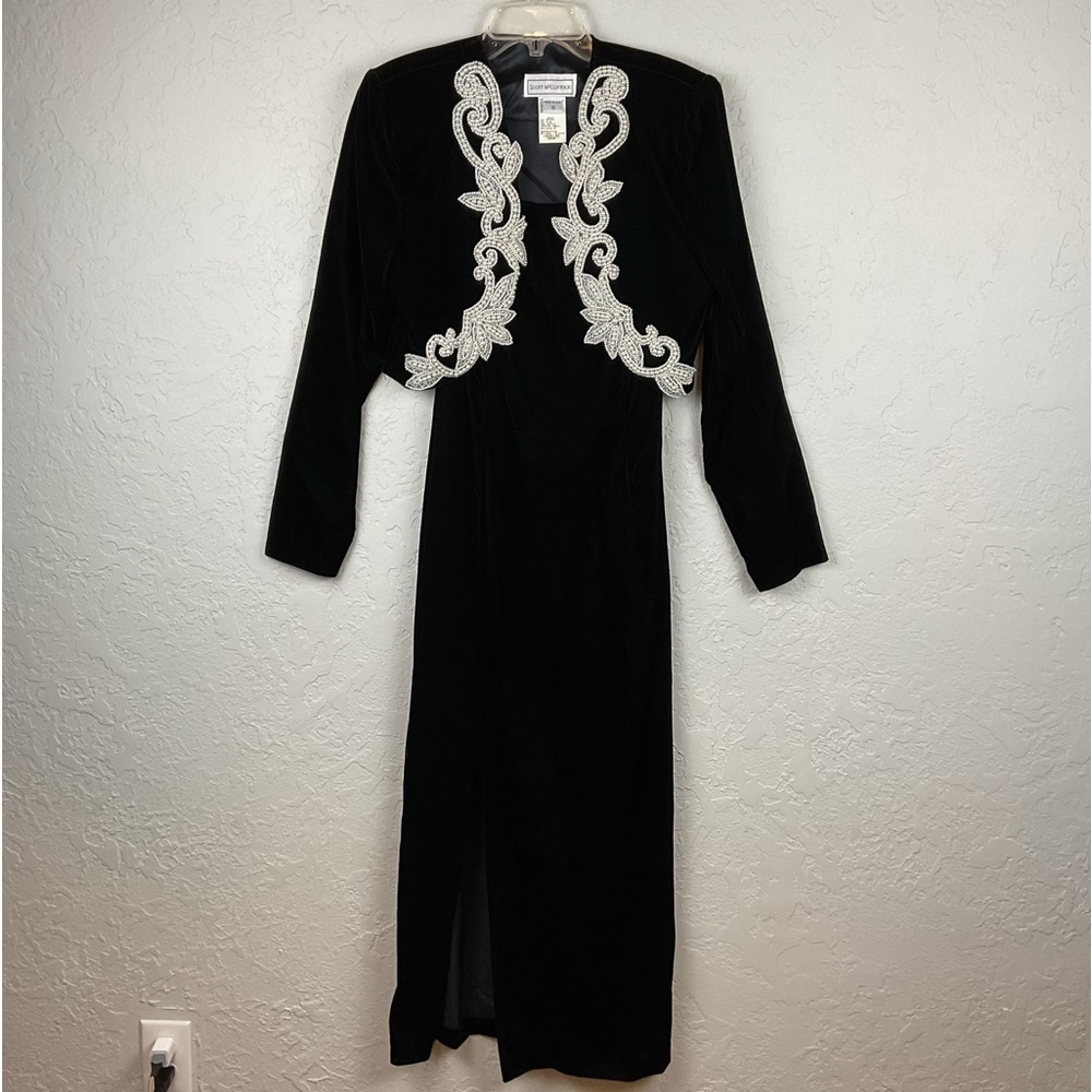 Vintage Scott McClintock Black Velvet Maxi Dress and Jacket Pearl Accents